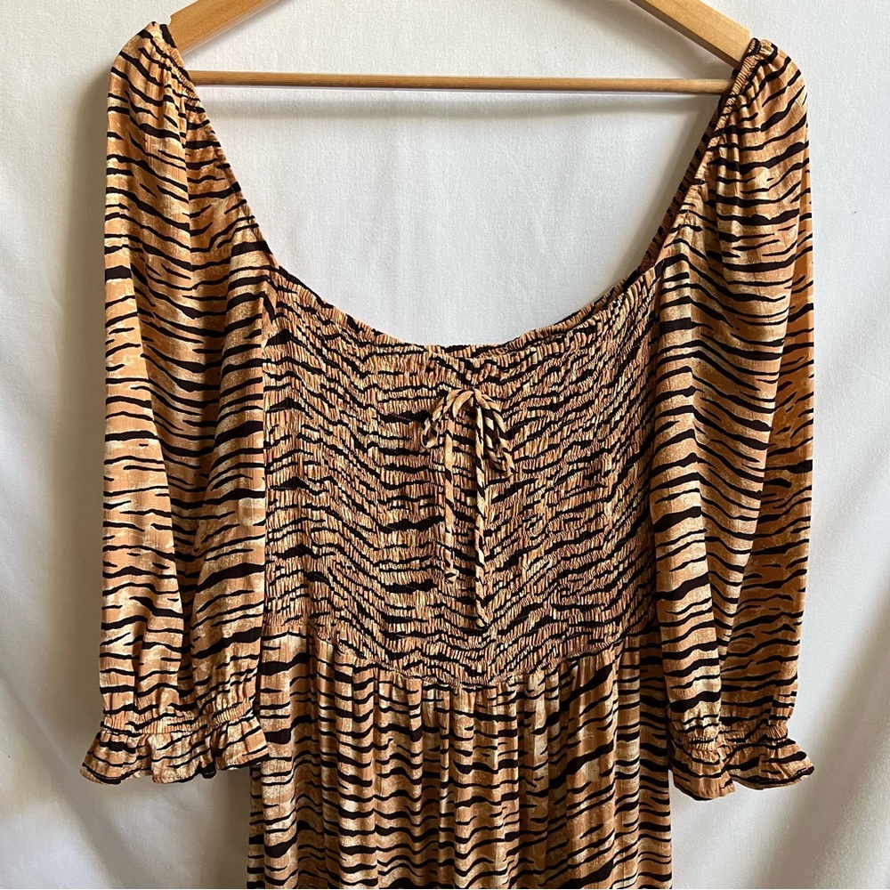 Faithful the Brand Tiger Print Smocked Midi Dress.  Size 2